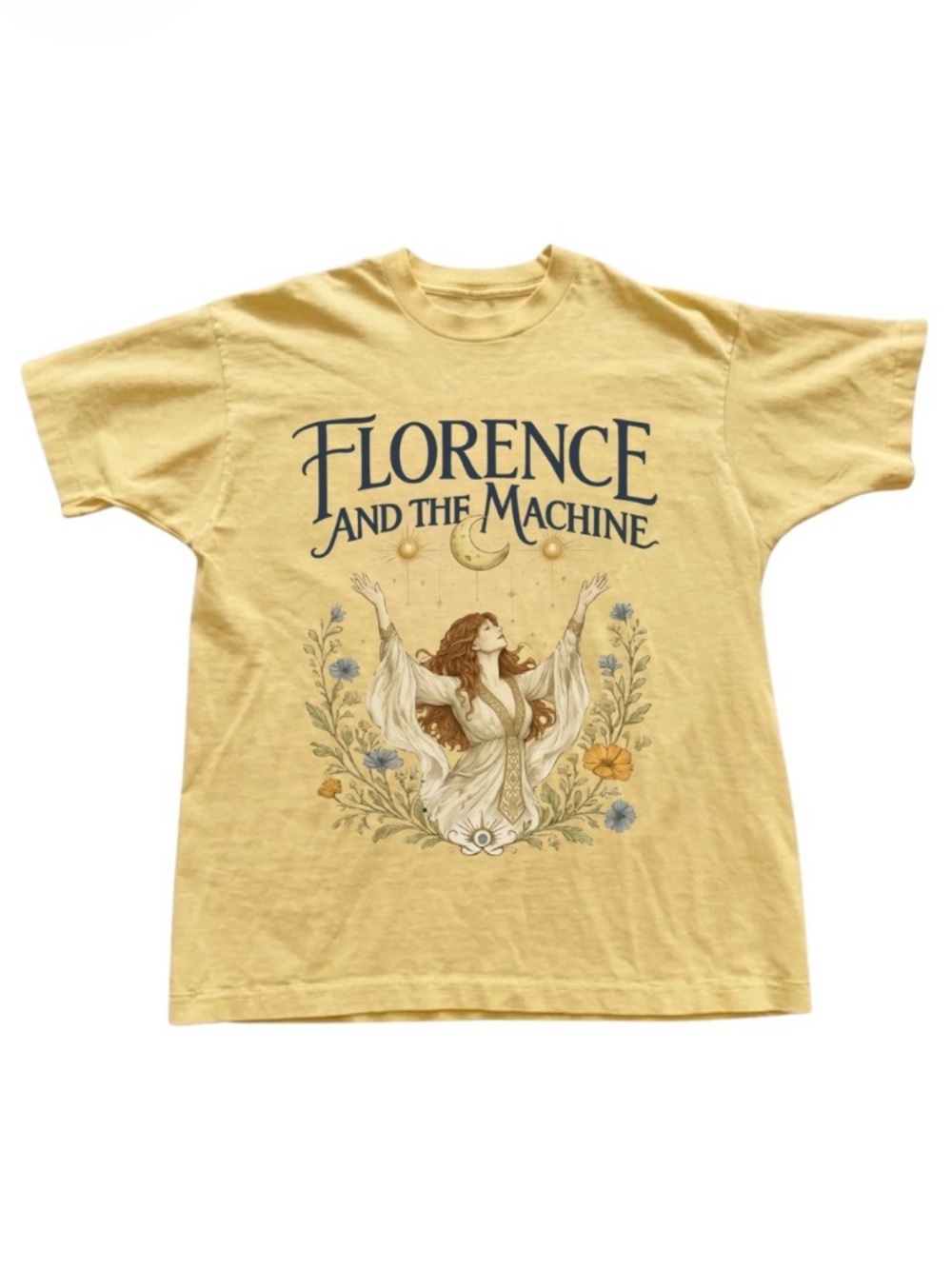 Yellow Florence and The Machine Graphic Tee, Vintage Fairy Style